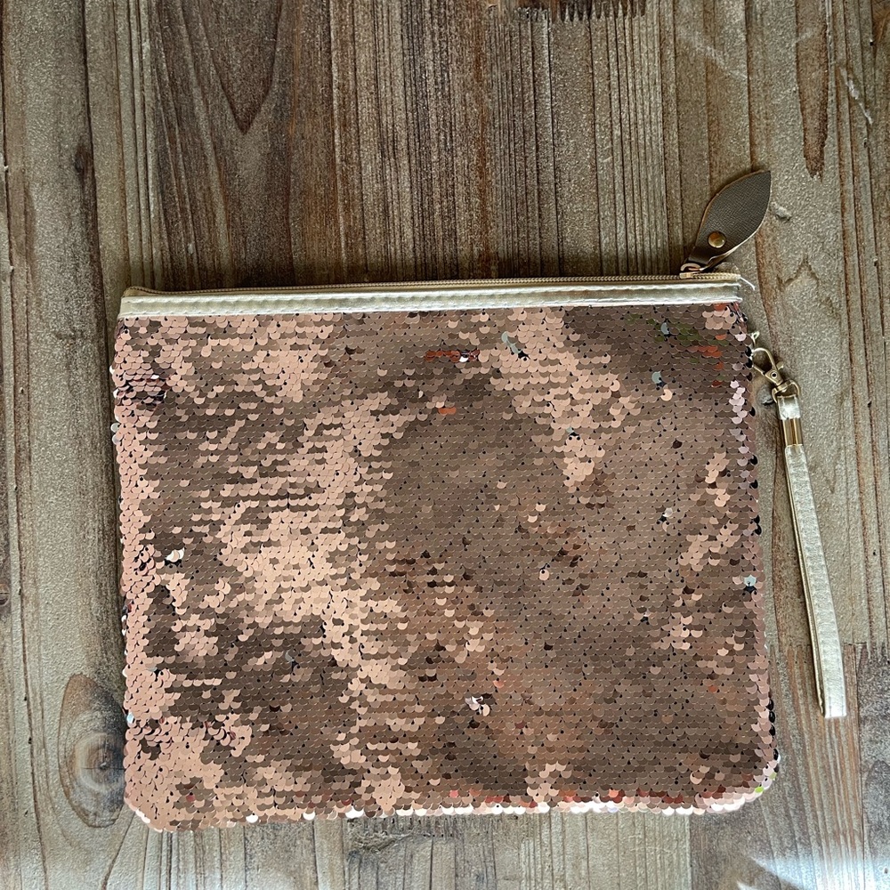 Sequin and Vegan Leather Clutch